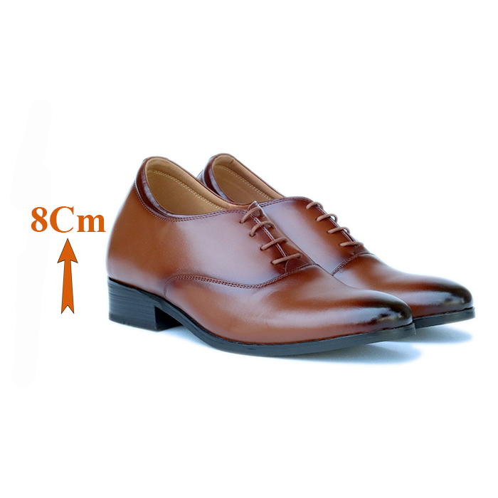 Giày Độn Nam T&TRA Tăng Cao 8Cm- S1012 Nâu Bò- Chất Liệu Da Bò Cao Cấp, Đế Cao Su Ghép , Phần Tăng Cao Ẩn Bên Trong