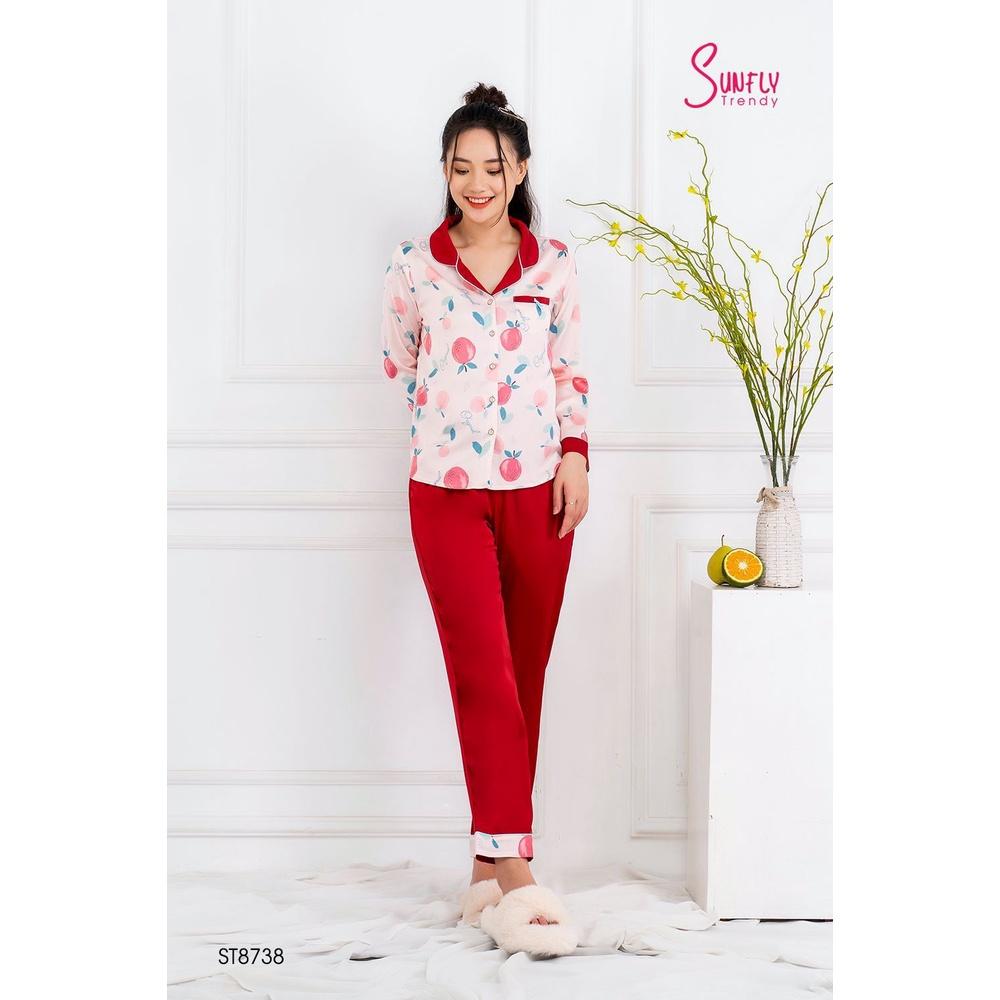 ST8738 BỘ PIJAMAS LỤA ÁO DÀI QUẦN DÀI