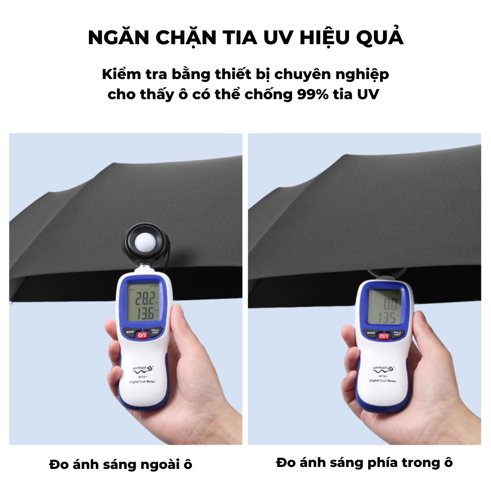 Ô dù che mưa tự động gấp gọn chống tia Uv cao cấp có đèn pin