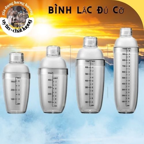 Bình lắc Shaker pha chế nhựa chia vạch đen 500ml, dụng cụ pha chế