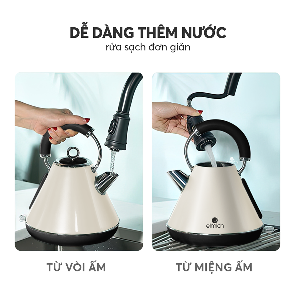 Ấm đun siêu tốc Elmich KEE-1778 (Mầu Kem, Dung Tích 1,8 Lít, Công Suất 2200W, Có thang báo mực nước) - Hàng Chính Hãng