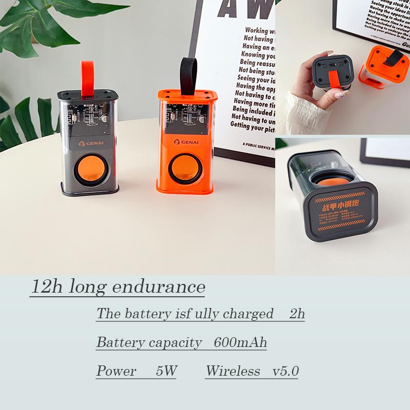 2003 Loa Bluetooth mới Âm thanh nổi TWS Bluetooth 5.3 Đèn LED trong suốt chống nước Hộp âm thanh Loa di động mini Bán buôn Màu sắc: cam