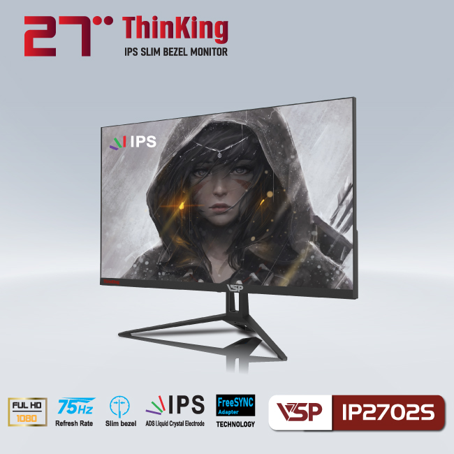 Màn hình VSP IP2702S 27inch (27&quot; IPS FHD 75Hz, HDMI+VGA) - Hàng chính hãng TECH VISION phân phối