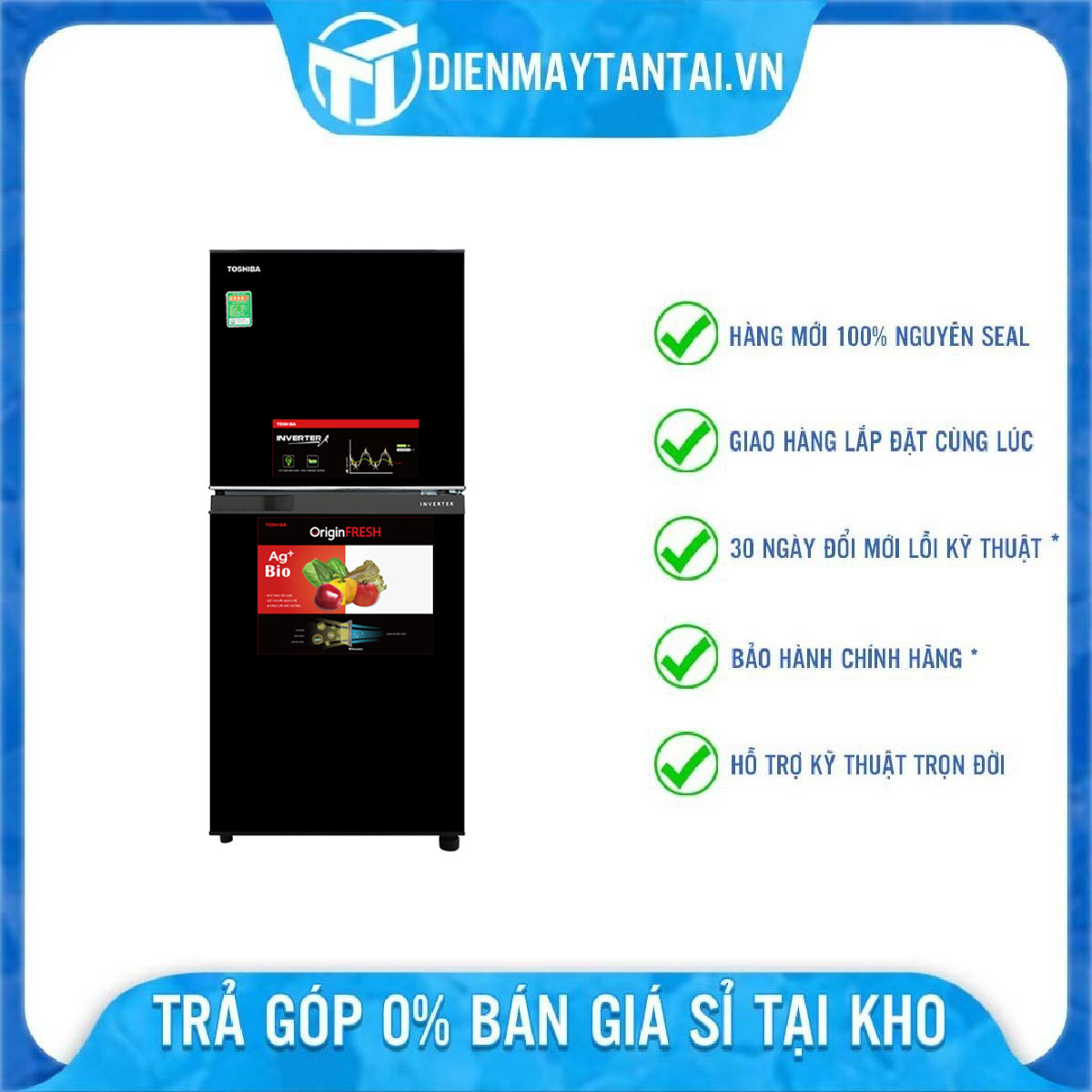 [Giao Toàn Quốc- Miễn Phí Lắp Đặt HCM] Tủ lạnh Toshiba Inverter 180 lít GR-B22VU UKG - Hàng Chính Hãng