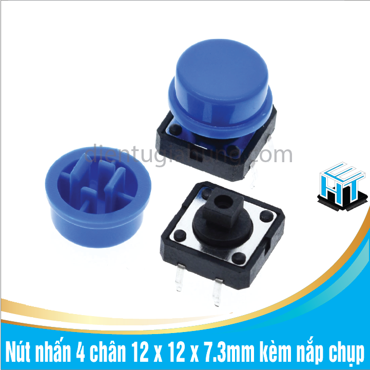 COmbo 10 cái Nút nhấn 4 chân 12 x 12 x 7.3mm kèm nắp chụp nhiều màu sắc