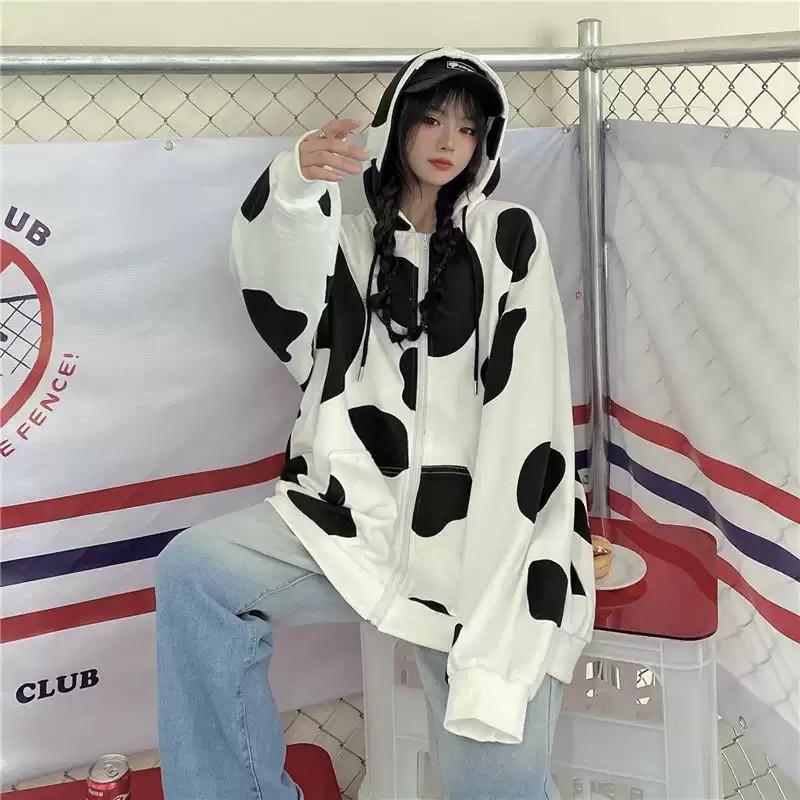 Hình ảnh Áo Khoác Dây Kéo Jacket Con Bò Sữa Unisex Form Rộng CHẤT NỈ NGOẠI DÀY DẶN CỰC ĐẸP CỰC NGẦU