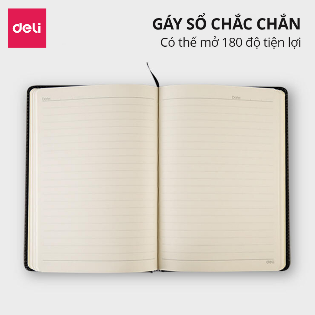 Sổ Da Sổ Tay Ghi Chép Kẻ Ngang 25K/ A5 Cao Cấp, Sang Trọng Deli - 192 Trang, Chống Lóa 70gsm - Làm Quà Tặng Văn Phòng