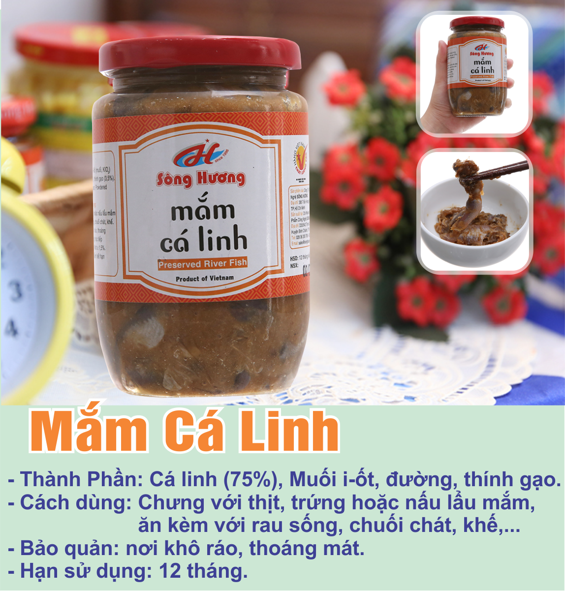 Combo Nấu Lẩu Mắm 1 Hũ Mắm Cá Linh 400g + 1 Hũ Mắm Cá Sặc 400g Sông Hương Foods