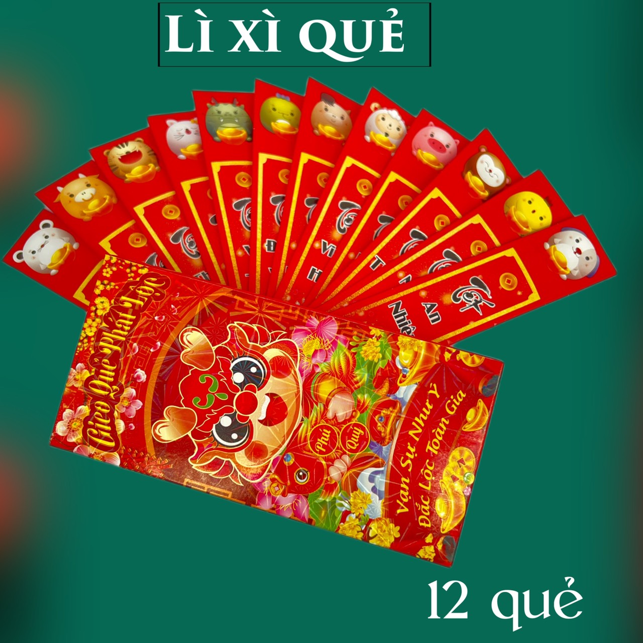 Combo 10 hộp bao lì xì gieo quẻ hộp 12 quẻ HÌNH CHỮ NHẬT cán bóng dạ quang, bao lì xì tết siêu hot của năm nay