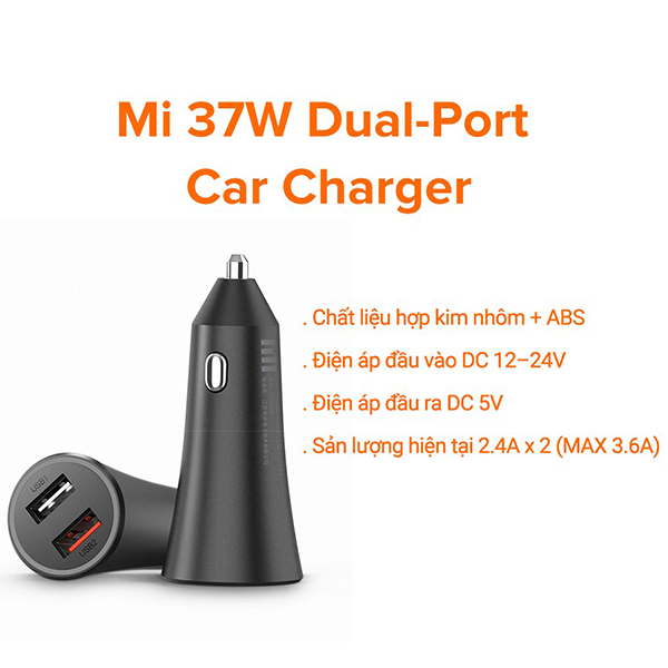 Tẩu sạc nhanh 2 cổng cho điện thoại trên Ô tô/Xe hơi XIAOMI Mi 37W Dual-Port Car Charger Black GDS4147GL - Hàng Chính Hãng