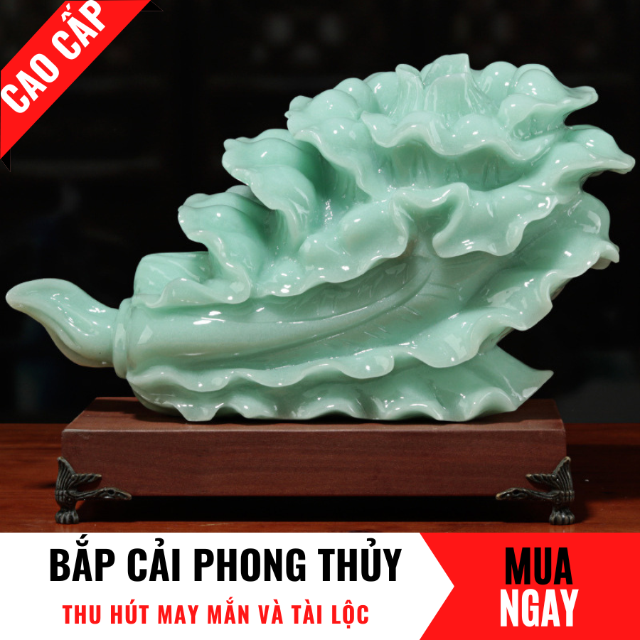 Bắp Cải Trang Trí Phong Thủy Bằng Đá Băng Ngọc Cao 28cm