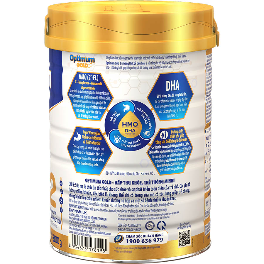 Sữa bột Vinamilk Optimum Gold 2 800g