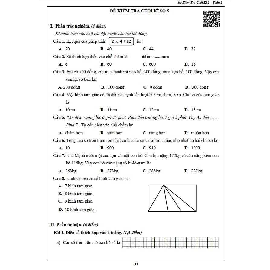 Đề Kiểm Tra Toán Lớp 4 Học Kỳ 1 (1 cuốn)