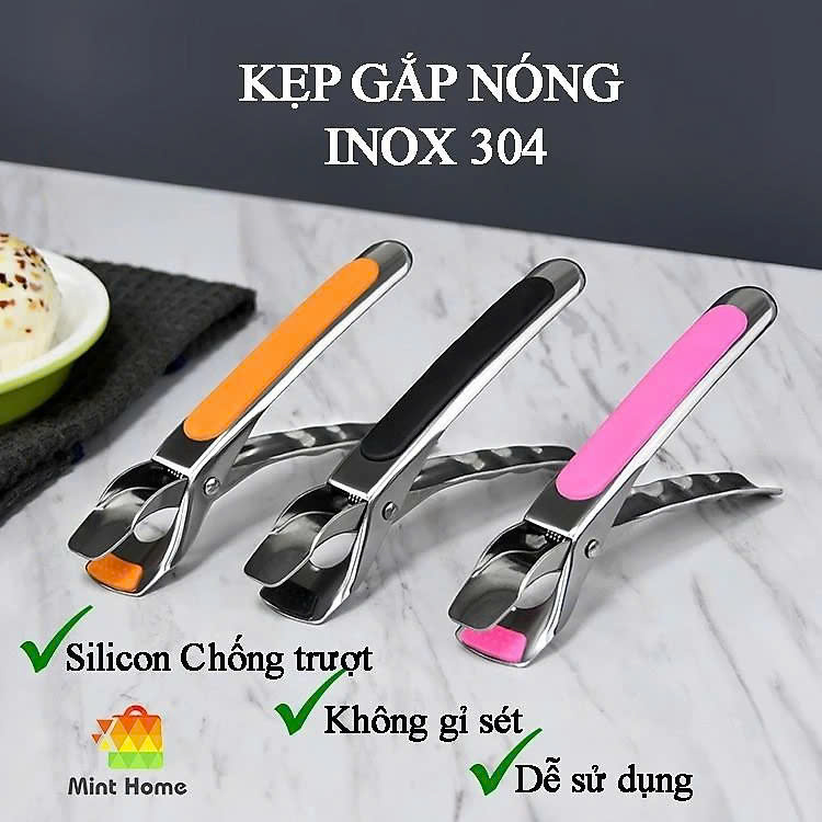 Kẹp Gắp Nóng Inox 304 Có Mút Silicon Chống Trượt 17cm – Kẹp Chống Bỏng, Gắp Bát/Nồi/Nắp An Toàn - HÀNG CHÍNH HÃNG MINIIN