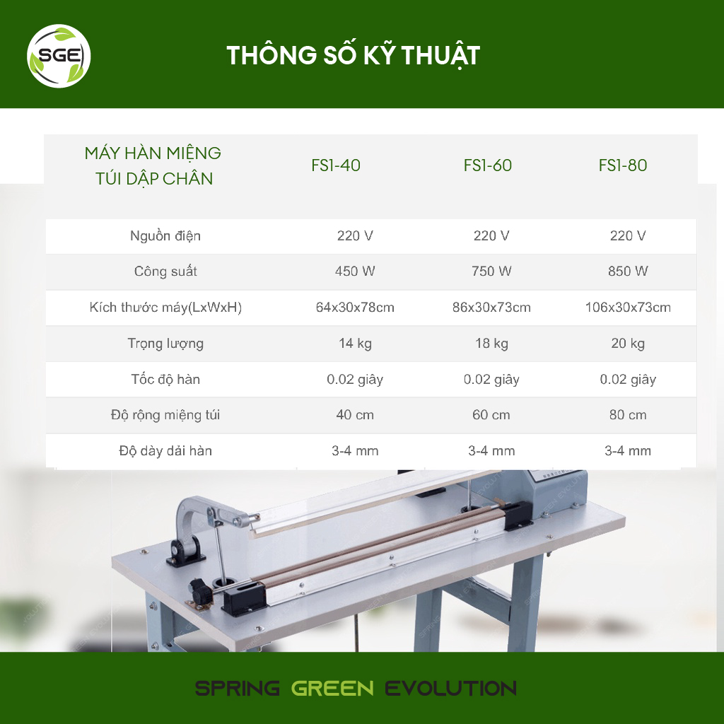 Máy hàn miệng túi dập chân FS01-60cm. Hàn được nhiều loại túi. Hàng chính hãng Thái Lan