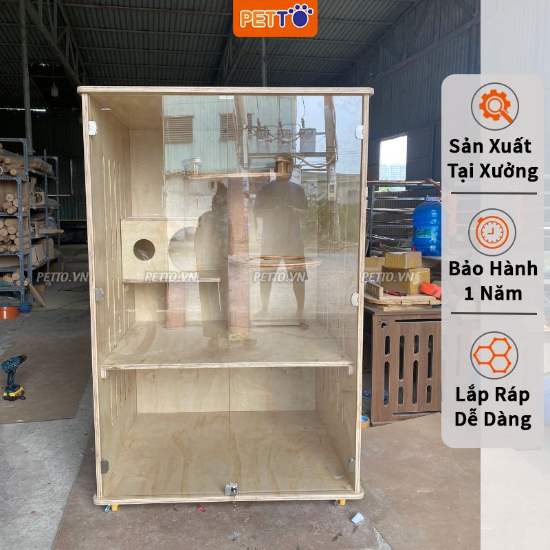 Tủ nuôi mèo bằng GỖ 2 tầng thiết kế rộng rãi kèm LỒNG KÍNH VÀ HỘC TỦ XINH xinh xắn cho mèo vui chơi ngủ nghỉ CC003_2