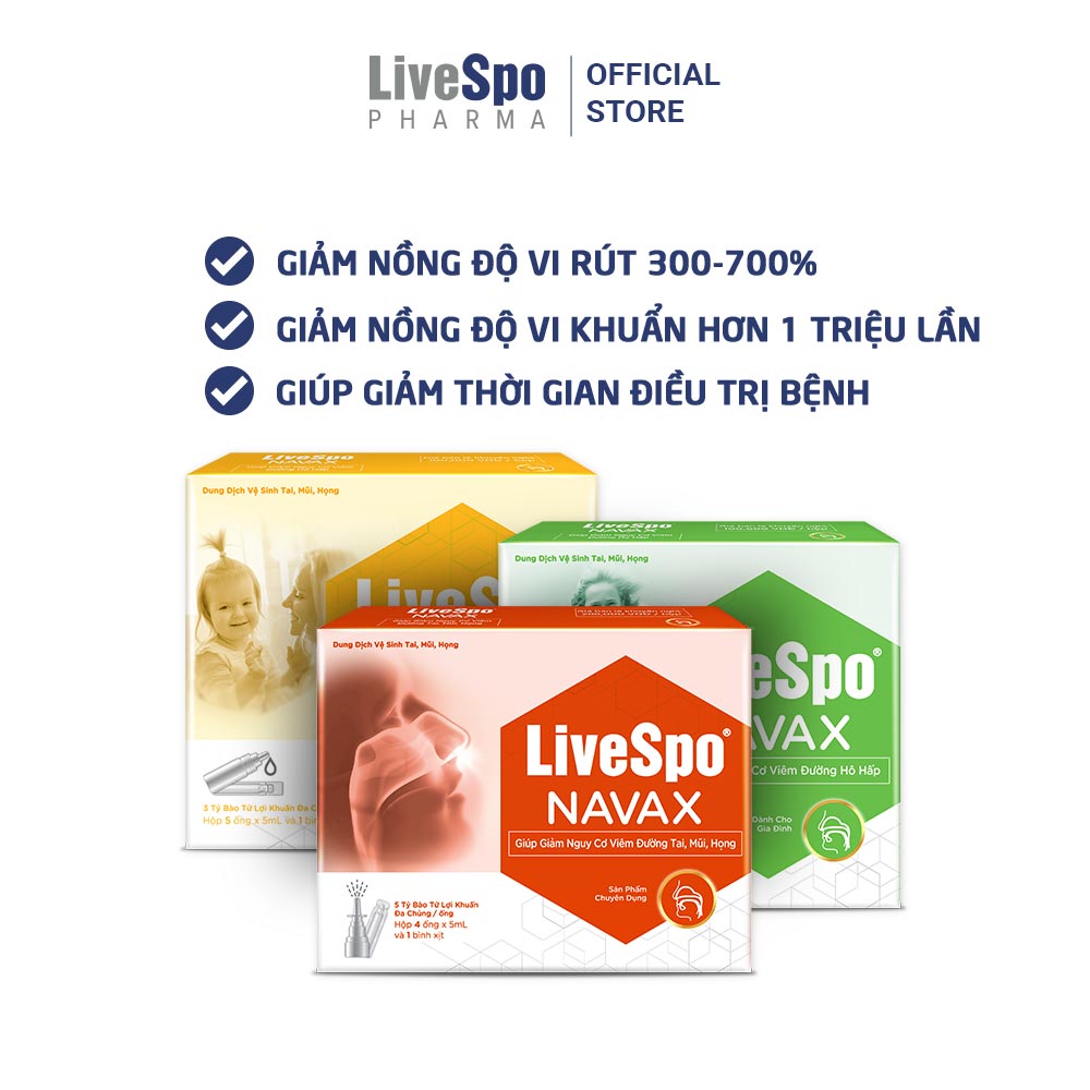 Combo 03 nước muối sinh lý bào tử lợi khuẩn LiveSpo Navax Family - Dành cho gia đình - Dành cho trẻ sơ sinh và trẻ em và chuyên dụng - vệ sinh, phòng ngừa viêm nhiễm tai mũi họng