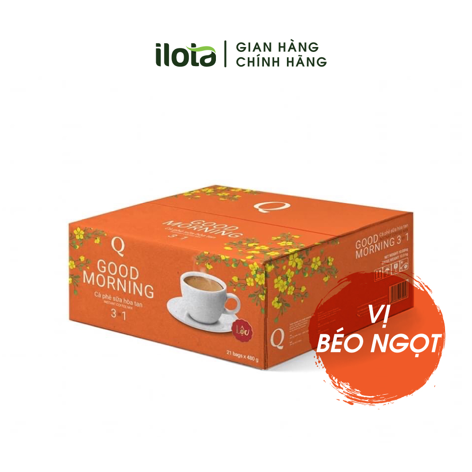 Cà phê Hoà tan 3 in 1 Goodmorning (bịch 24 gói x 20gr) Cafe sữa uống liền Trần Quang Coffee