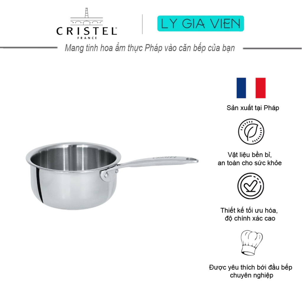 Cristel Castel Pro Mini Saucepan Quánh Mini Nấu Sốt 3 Đáy Chống Dính Liền Khối