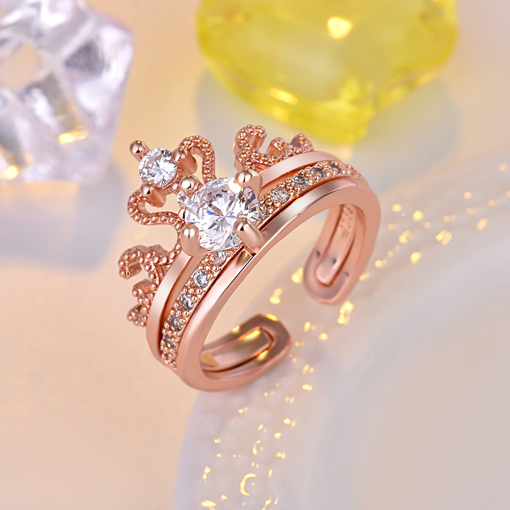 Nhẫn Nữ Vương Miện 2 in 1 Cao Cấp Đính Kim Cương Nhân Tạo Zircon Cao Cấp - Chất Liệu Hợp Kim Mạ Vàng - Phong Cách Quý Phái Chanh Sả Không Kém Phần Quyến Rũ - Phụ Kiện Thời Trang Nữ Siêu Sành Điệu