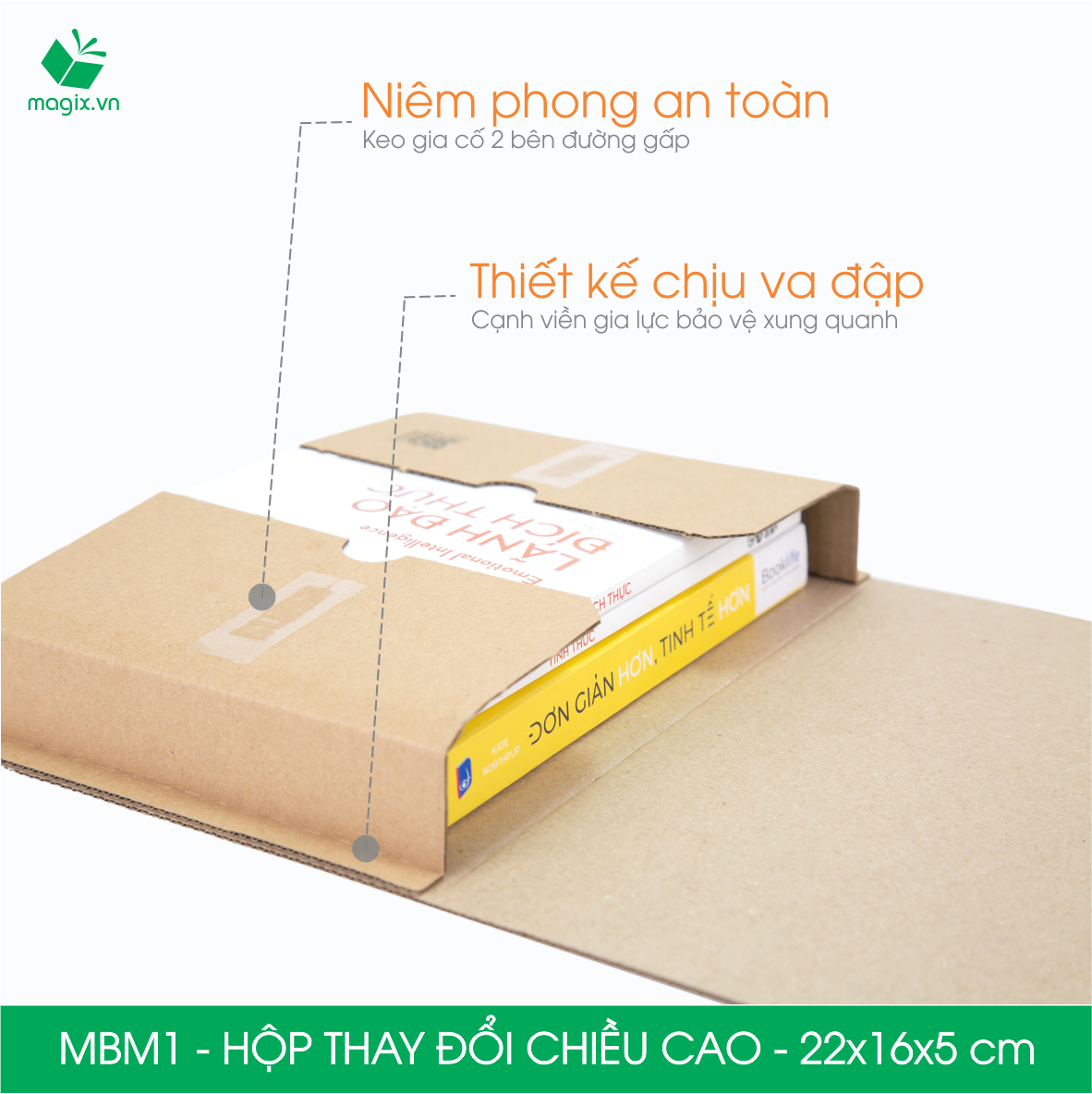 MBM1 - 22x16x5cm - Combo 20 Hộp carton thay đổi chiều cao - Thùng carton đóng hàng