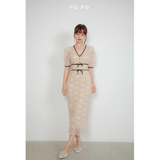 SELENA Dress Đầm ren hoa viền đen