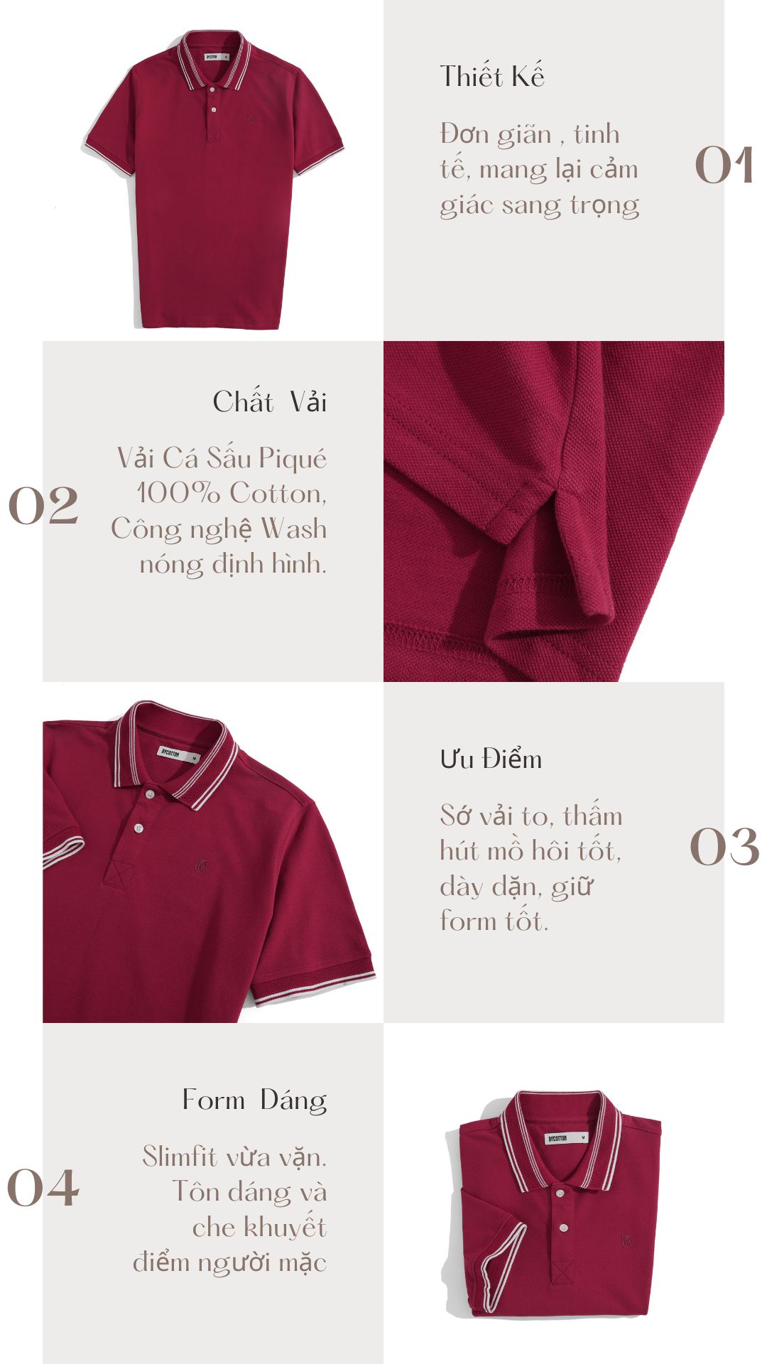Áo Thun Nam Cao Cấp Polo Premium Basic Red Bo Tổ Ong BY COTTON