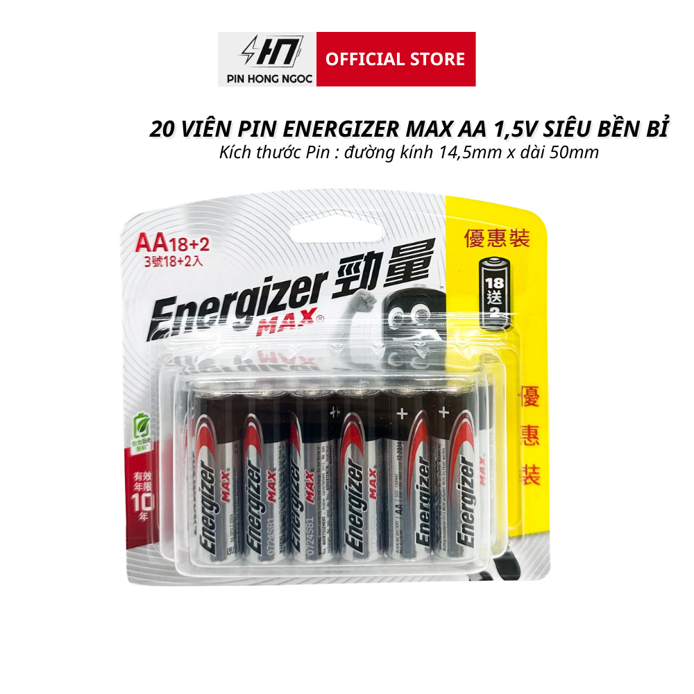 Vỉ 20 Viên Pin Energizer max AA, AAA 1,5V Siêu tiết kiệm - Hàng chính hãng