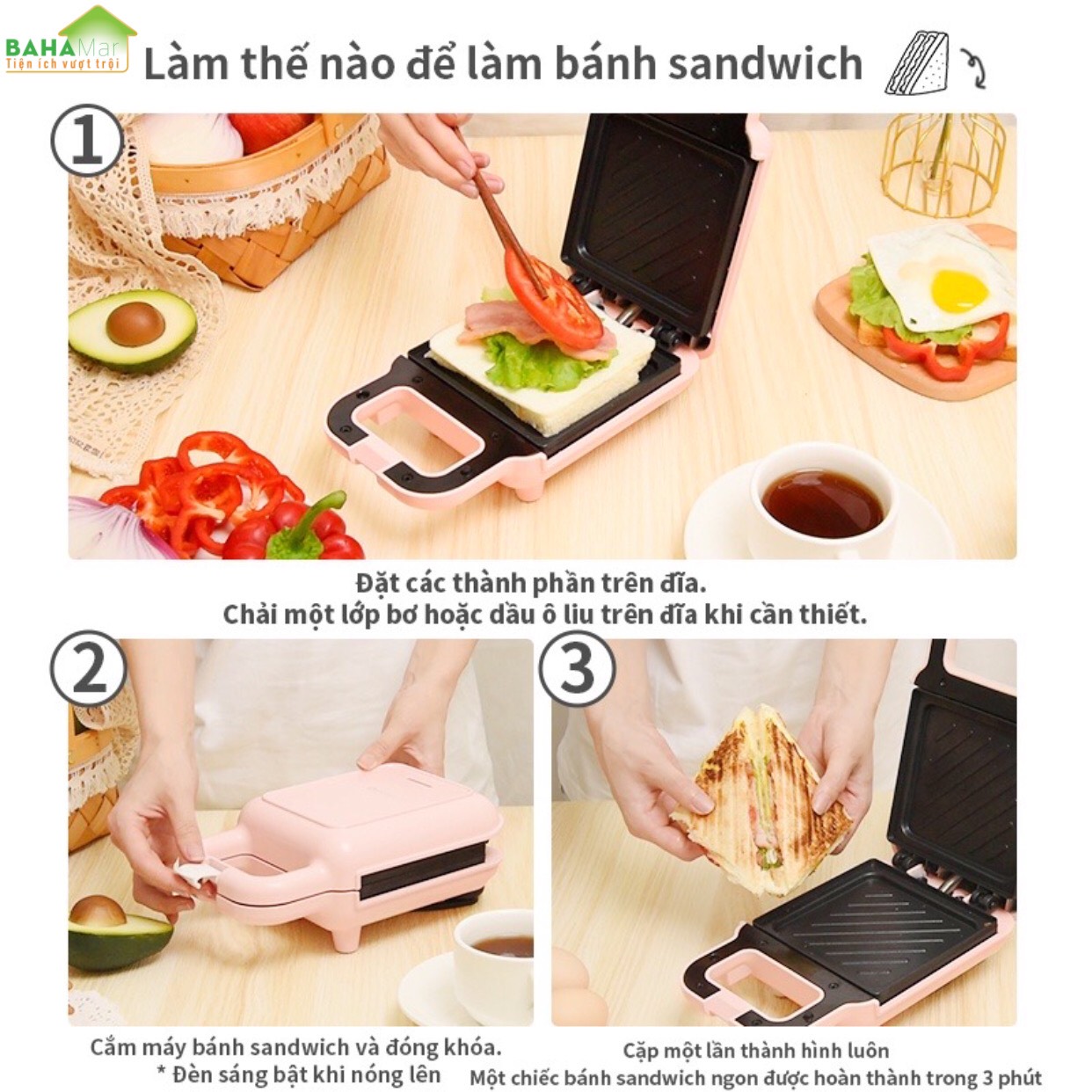 MÁY ĐA NĂNG CHỐNG DÍNH LÀM NÓNG 2 MẶT NƯỚNG BÁNH SANDWICH, TRỨNG, BÍT TẾT,… &quot;BAHAMAR&quot; để có bữa sáng chất lượng chỉ mất có 5 phút