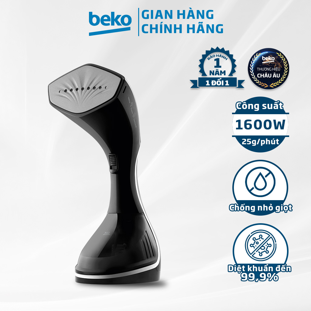 Bàn Ủi Hơi Nước Cầm Tay BEKO 1600W Mặt Đế Ceramic Chống Dính Có Màn Hình Led, Loại Bỏ Vi Khuẩn Trên Quần Áo - STM4116B - Hàng Chính Hãng