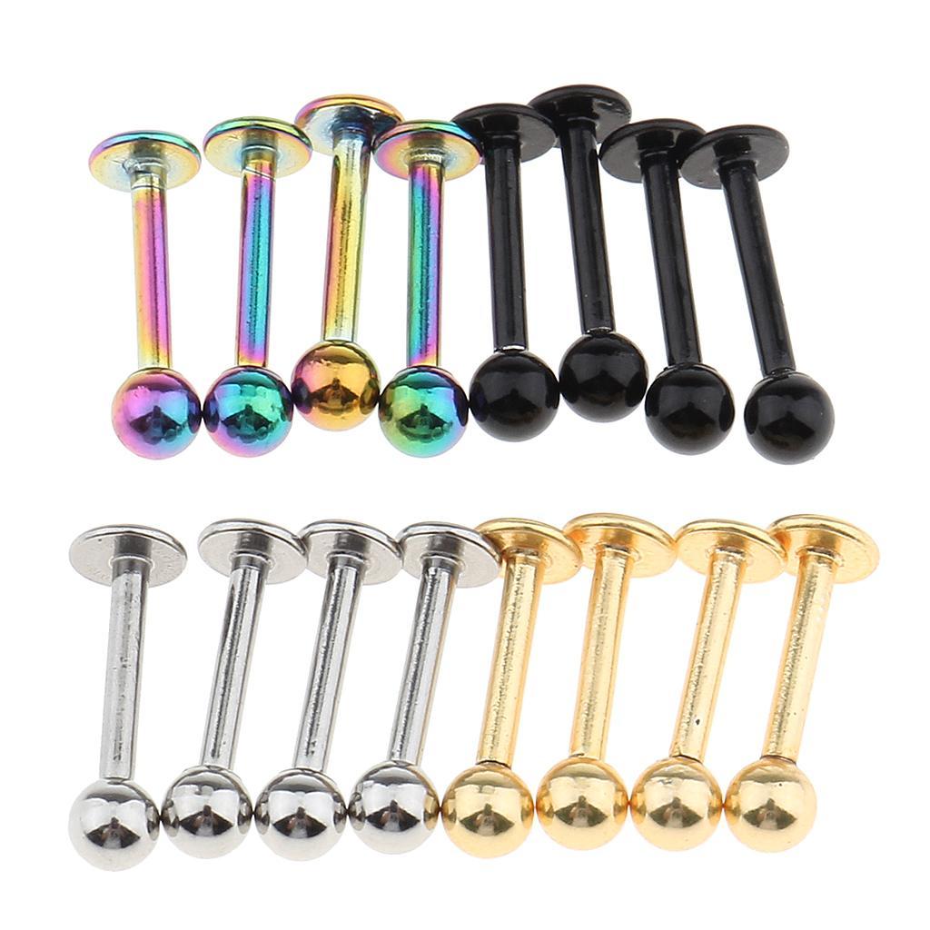 4-7pack 16Pcs 18G Stainless Steel Lip Ring Chin Bars Earring Stud Piercing