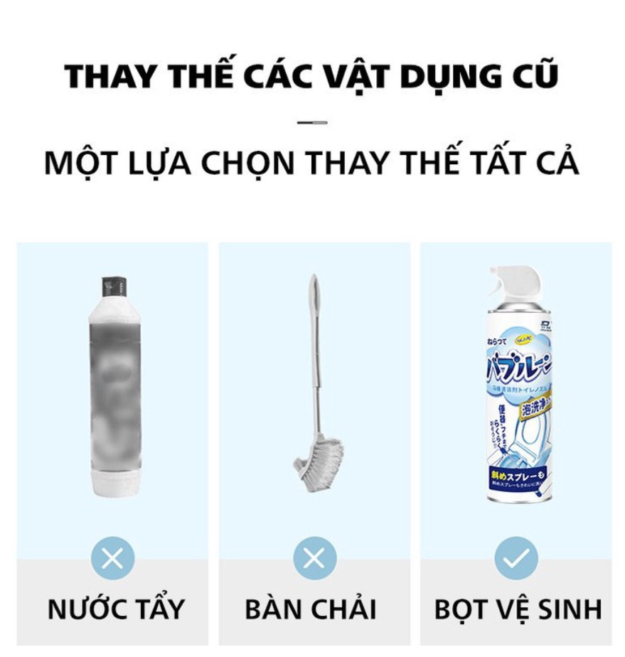 Chai xịt bọt tuyết vệ sinh toilet,bồn tắm, lau bóng gương, lâu bóng inox