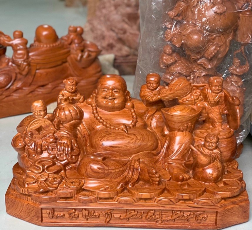 Tượng phật di lặc ngũ phúc gỗ hương đá kt 30×15×16cm