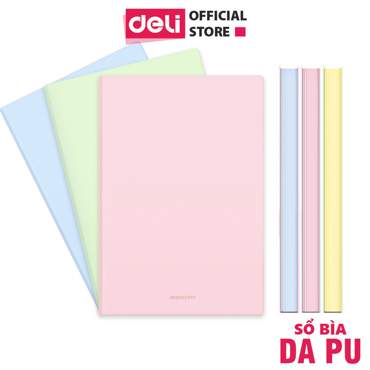 Sổ bìa da khổ A5 Deli -  96 trang màu pastel hồng/xanh dương/xanh lá - sổ tay ghi chép  - 22283