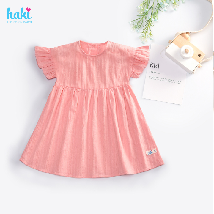 Đầm bé gái liền vai tay quấn bèo Haki, váy thiết kế cho bé gái từ 0-8 tuổi , đầm hè cho bé HK516.1