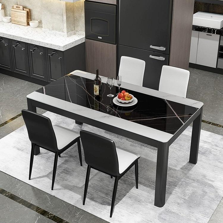 Bộ bàn ăn mặt kính cường lực vân đá cao cấp - Bộ bàn ăn 4 ghế da decor phòng ăn gia đình Có Ảnh Thật