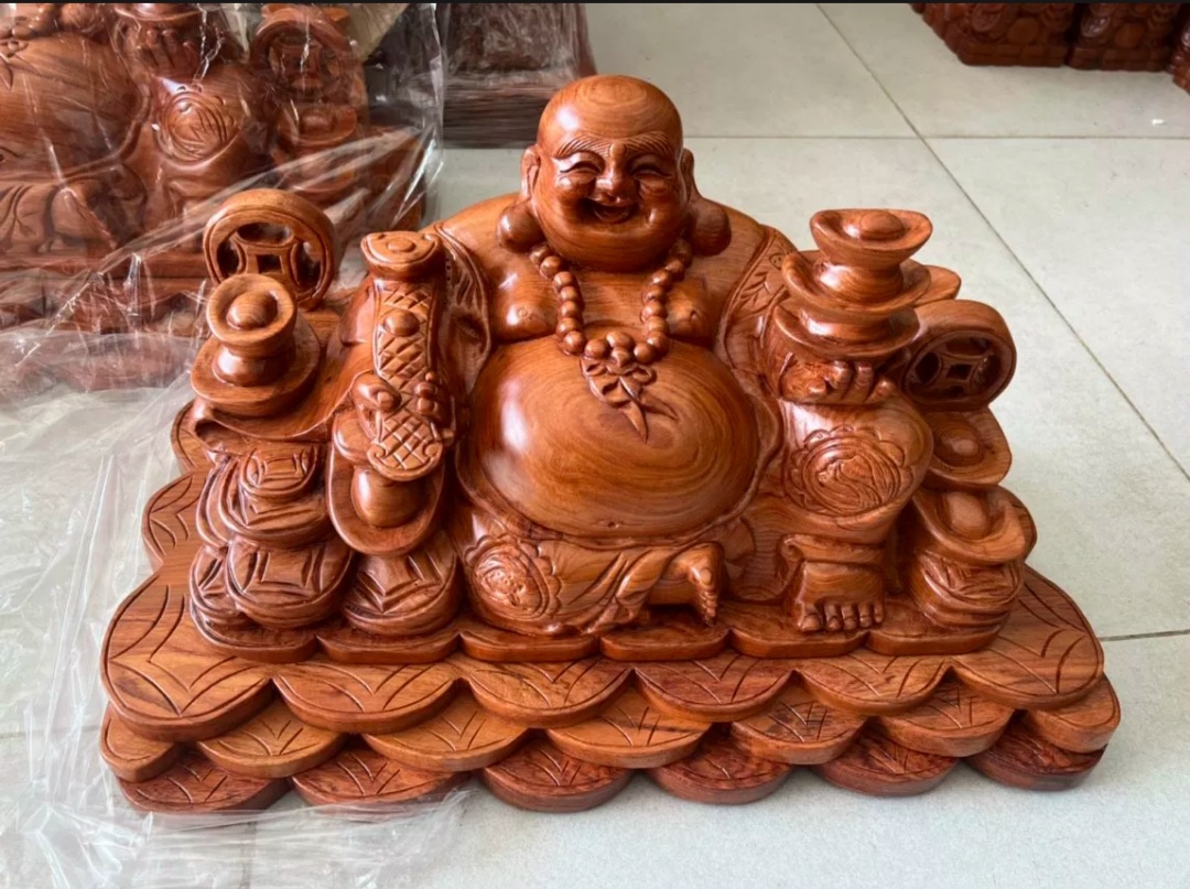 Tượng phật Di lặc ngồi đế tiên gỗ hương ngang 50 cm
