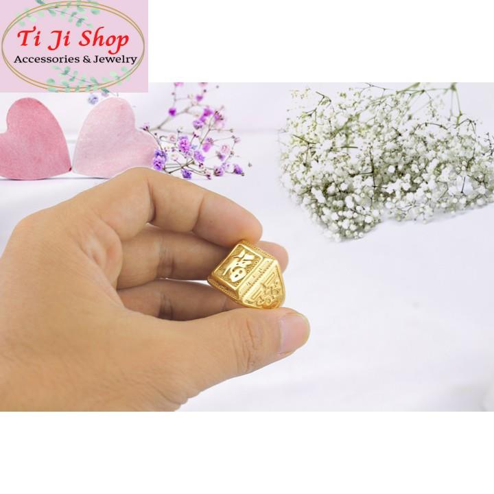 Nhẫn Inox cao cấp chữ Phước màu vàng siêu đẹp, bền màu - tặng hộp - Đeo tay vạn sự may