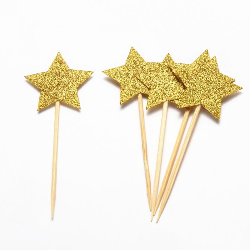 20pcs Glitter Paper Star Cake Topper Birthday Kids Baby Shower Cake Decor