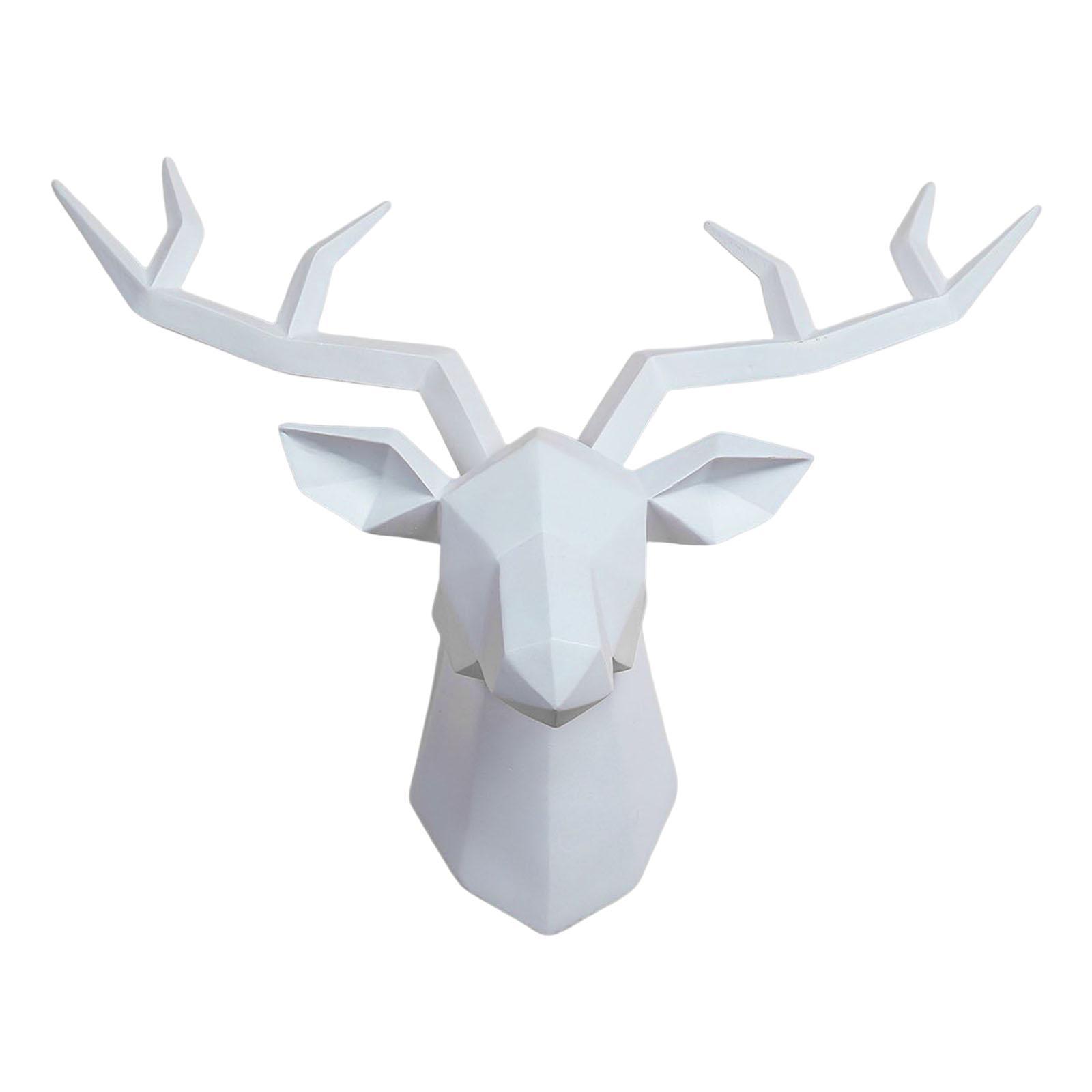 Resin Deer Head Sculpture Wall Mount Animal Statue Figurines Decoration White