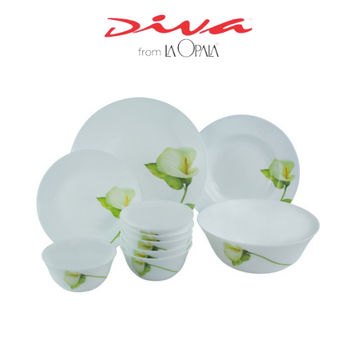 Bộ chén đĩa thủy tinh Diva Ivory I.B 10 món (La Opala), bộ quà tặng tân gia, quà Tết