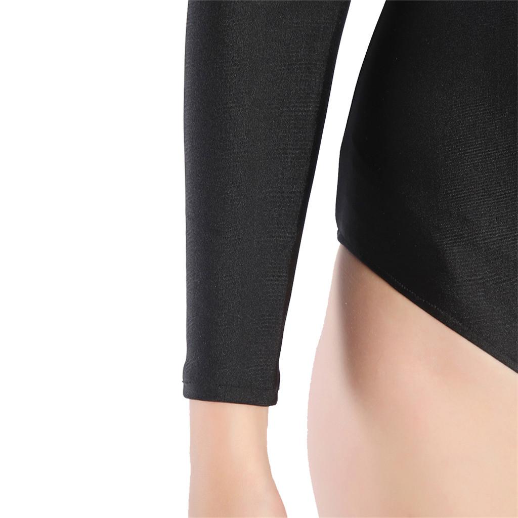Womens Long Sleeve One Piece Bodysuit Jumpsuit Crotchless Leotard Beachwear
