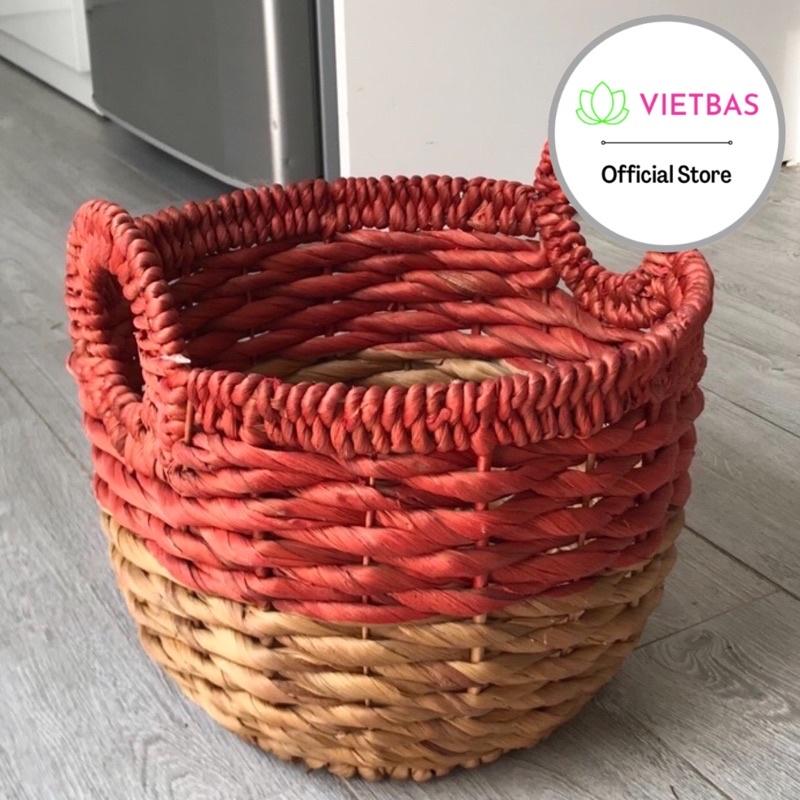 Giỏ lục bình tay cầm đỏ VIETBAS tròn có quai MAU76