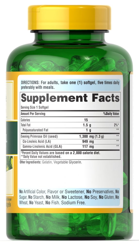 Tinh dầu hoa anh thảo Mỹ Evening Primrose Oil Puritan's Pride giúp cân bằng nội tiết tố nữ, giảm mụn trứng cá, làm đẹp da- QuaTangMe Extaste - 120v