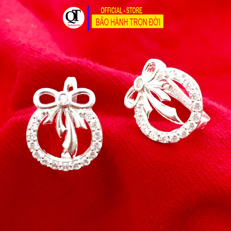 ImgKhuyên tai nữ hình nơ chất liệu bạc 925 kiểu khóa bật đeo sát tai đính đá cao cấp trang sức Bạc Quang Thản - QTBT143