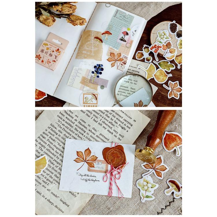 Hộp 46 sticker thực vật mùa thu trang trí sổ tay DIY Box Sticker ST310