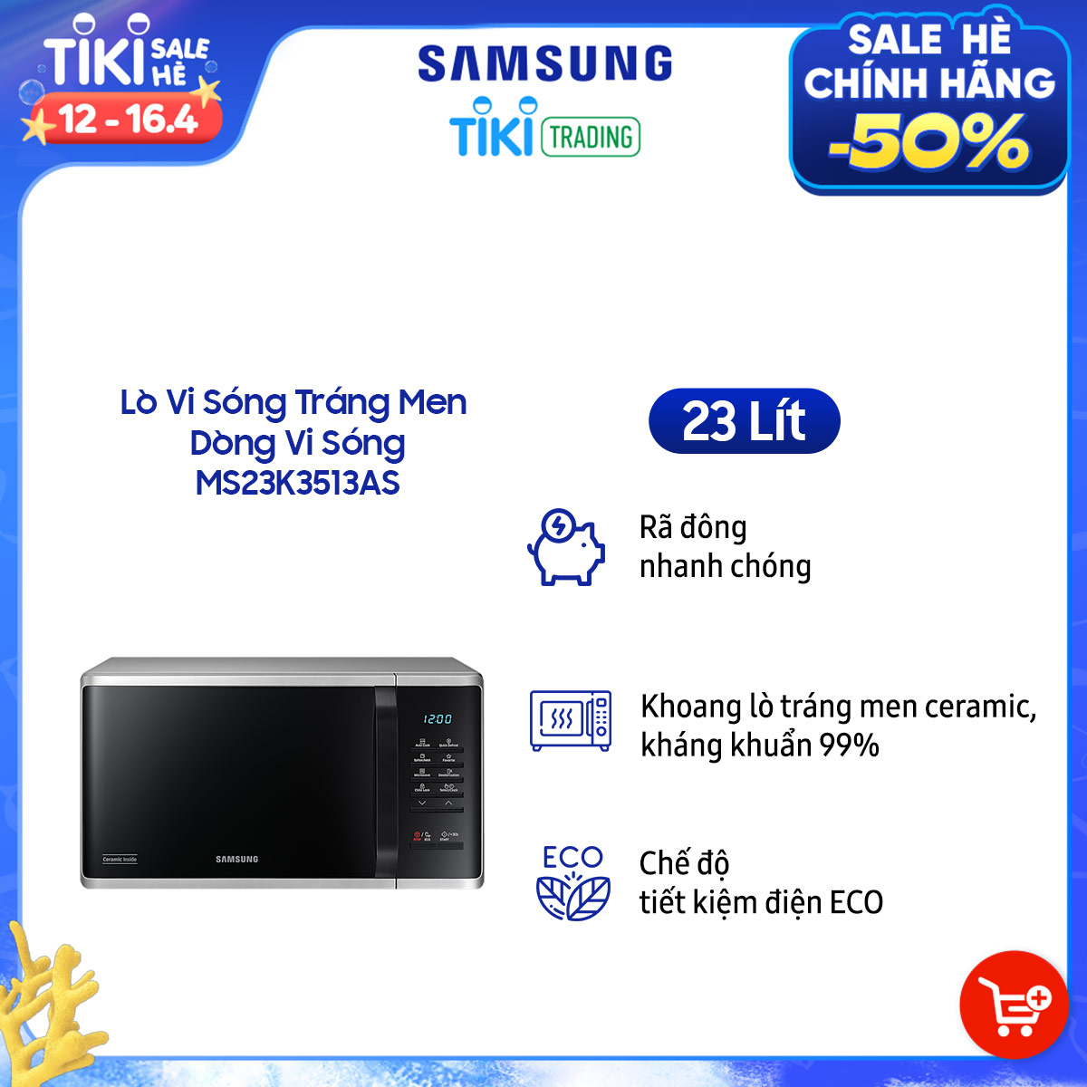 Lò Vi Sóng Tráng Men Samsung Dòng Vi Sóng MS23K3513AS (23 lít) - Hàng Chính Hãng