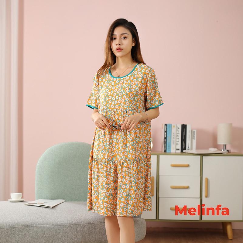 Váy ngủ ngắn tay, đầm mặc nhà freesize xếp tầng trẻ trung vải lanh lụa cotton tự nhiên thoáng mát nhiều màu mã VAV0266