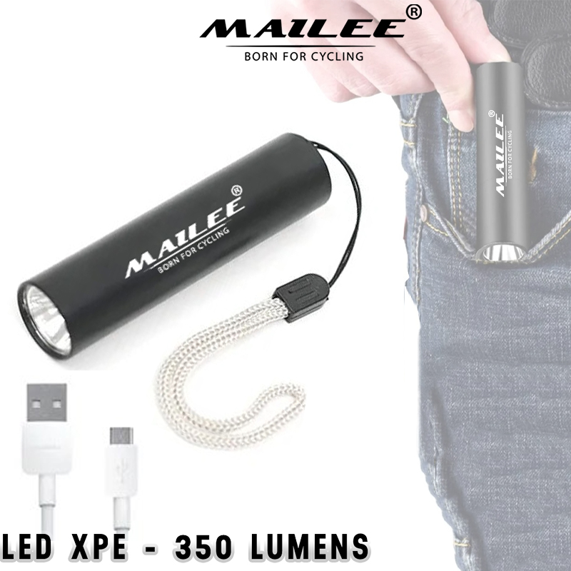 Đèn Pin Led Mini MAILEE D02-mini cho xe đạp Có Sạc USB bóng Led XPE 3W 350lumens (không zoom) nhỏ gọn bỏ túi (không kèm chân đế)