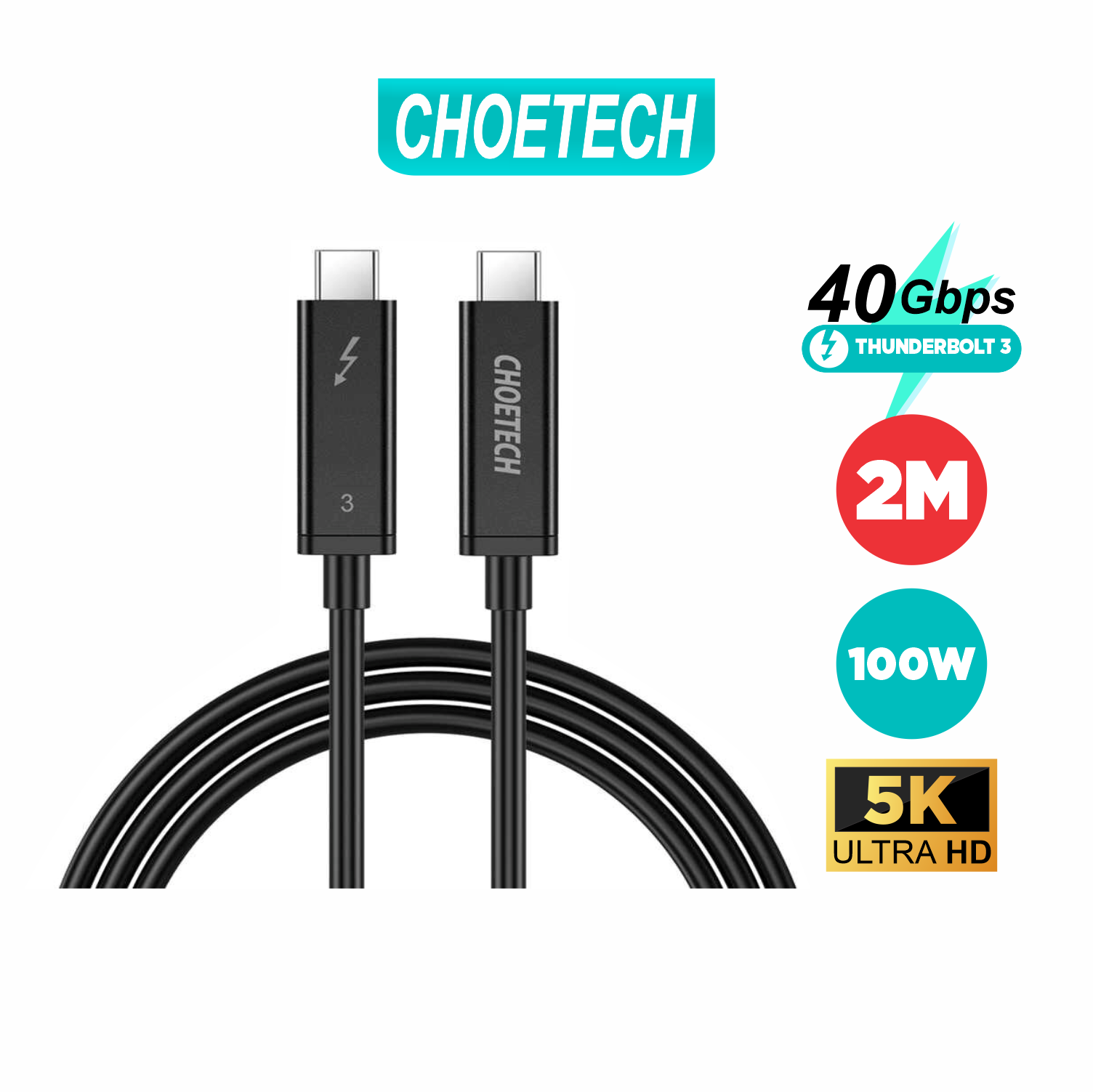 Dây Cáp Thunderbolt 3 Active 40Gbps 100W Dài 2M CHOETECH A3006 - Hàng Chính Hãng